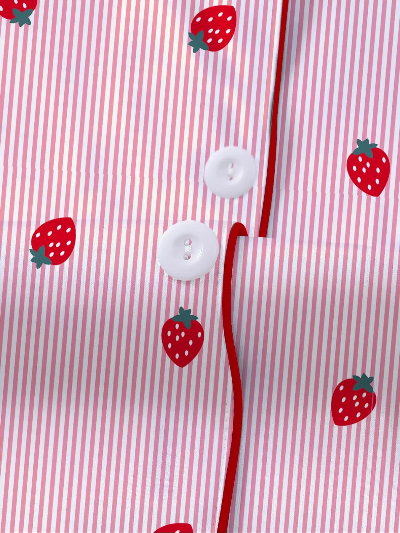 Women'S Casual Fitted Sleepwear Set, Womenswear, Short Sleeve Open Front Top & Elastic Shorts, All-Season Homewear, Loungewear, Fun Strawberry Print, Pajama Pjs